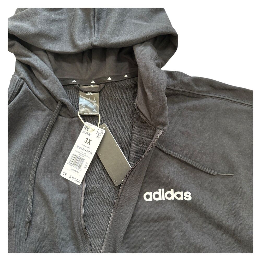 Adidas NWT Women’s Track Jacket Top Plus Size 3X Hoodie Black Cotton Blend - Picture 3 of 5